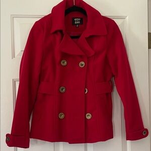 Inspired Hearts Red Double-Breasted Peacoat with Wide Collar